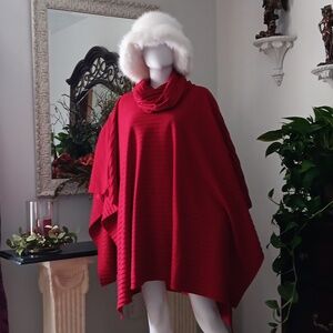A LaModa Design- Red Ribbed Cowlneck Cape Size Lg